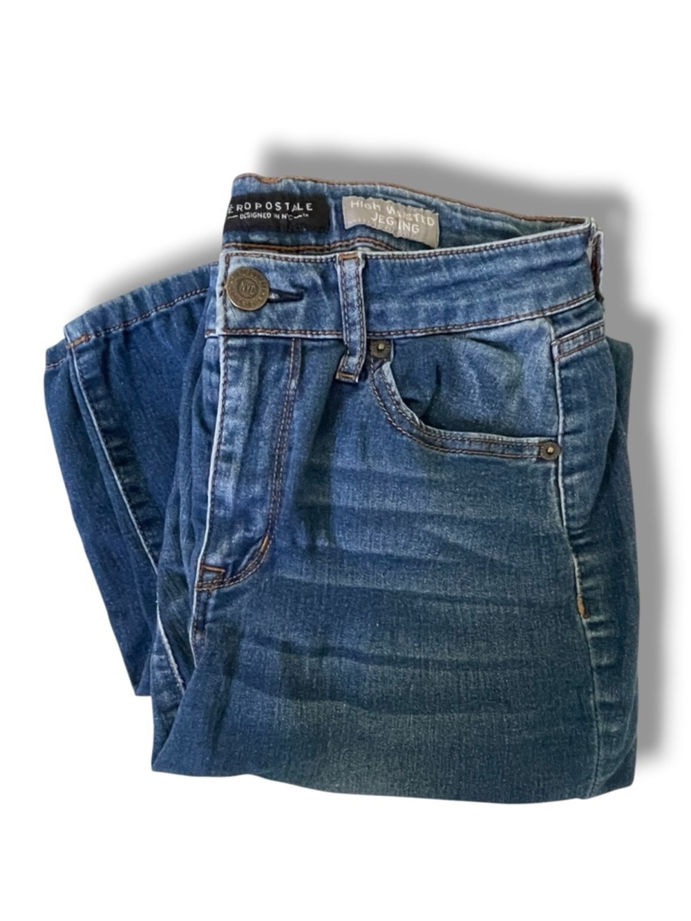 High Waisted Y2K Jegging Jeans Aeropostale Blue Medium Wash Stretch Skinny Denim - Picture 3 of 6